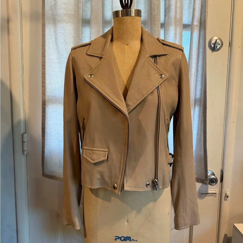 IRO Women's Light Tan Indie Sleeze Leather Jacket - Picture 2 of 9